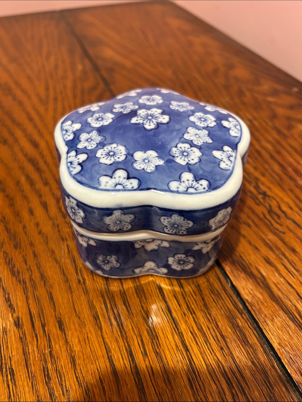 Blue Floral Ceramic Trinket Box - Decorative Home Accent